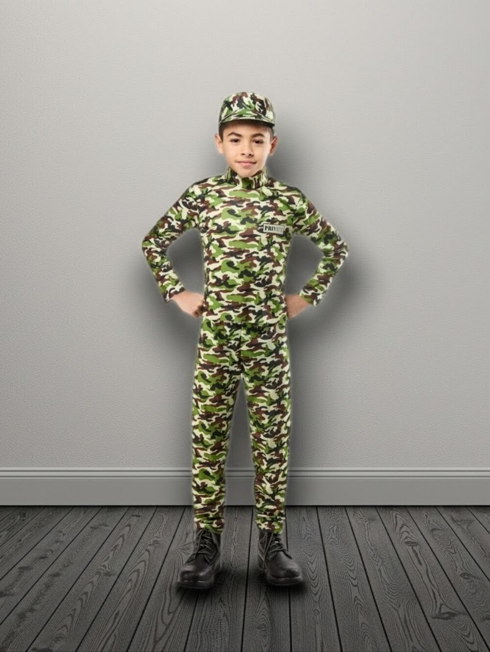 Classic Military Soldier Kids Costume Camouflage Green Halloween Sz L (10-12)
